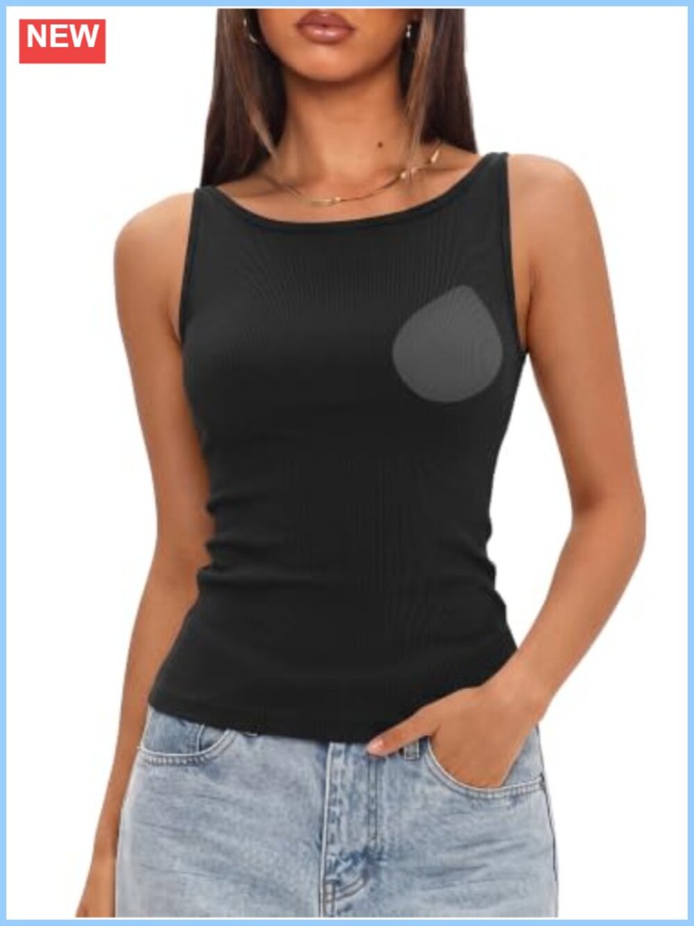 Women's Ribflex Workout Tank Top Built In Bra Boat Neck Slim Fit